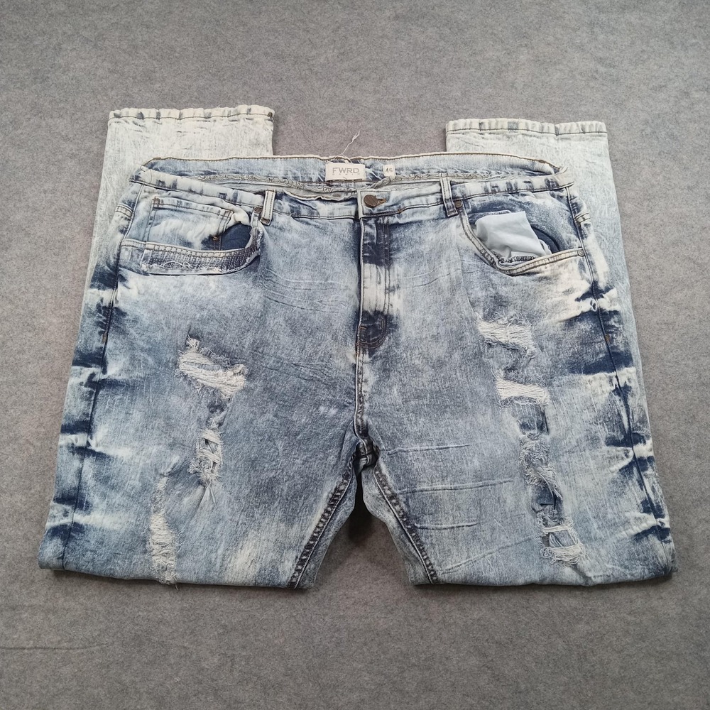 FWRD Denim Jeans Mens‎ 46x33 Light Blue Wash Distressed Straight Leg Stretch
